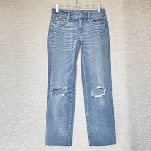 American Eagle Distressed Straight Crop Leg Jeans 360 Super Super Stretch Size 0